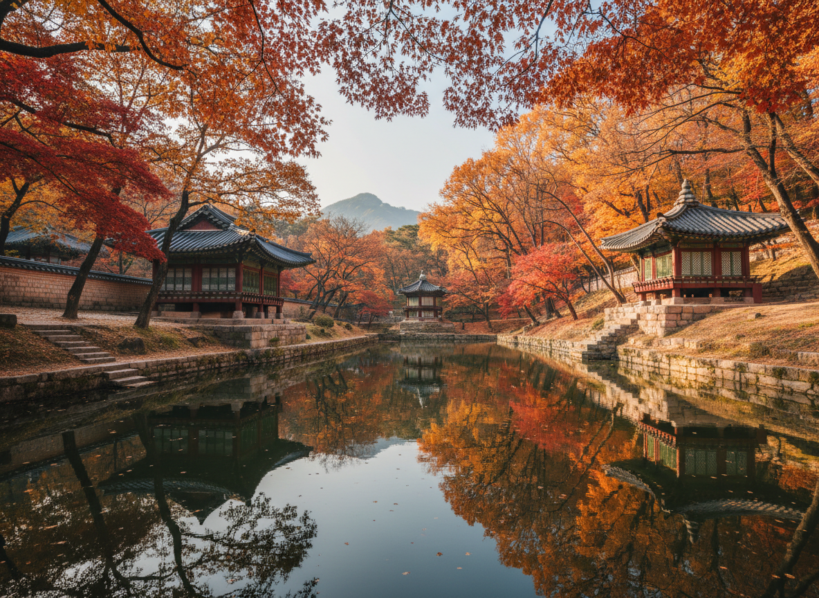 Changdeokgung Secret Garden autumn reflection pond Seoul