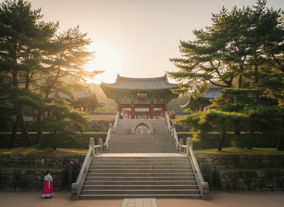 Hwaseong Fortress Suwon Korea, stone battlements and watchtower along the fortress wall