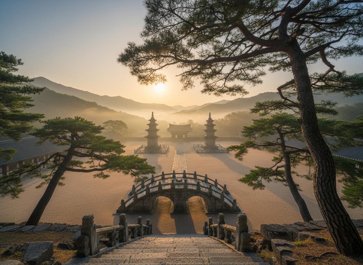 Bulguksa Temple stone staircase Gyeongju, Silla dynasty Buddhist architecture