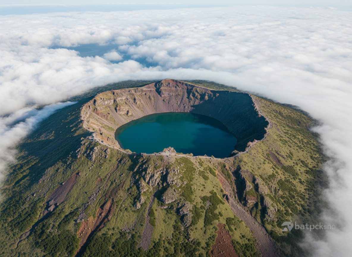 Hallasan shield volcano summit crater lake Baengnokdam Jeju Island Korea
