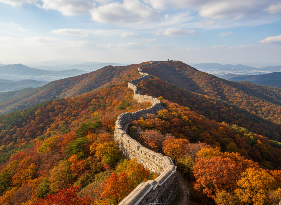 Namhansanseong fortress wall autumn forest ridge Gyeonggi Korea