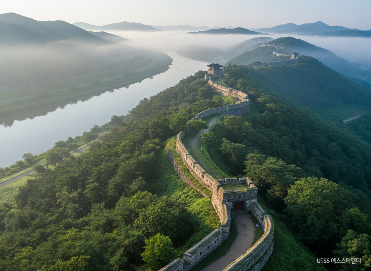 Gongsanseong fortress Baekje Kingdom Gongju Korea above Geumgang River
