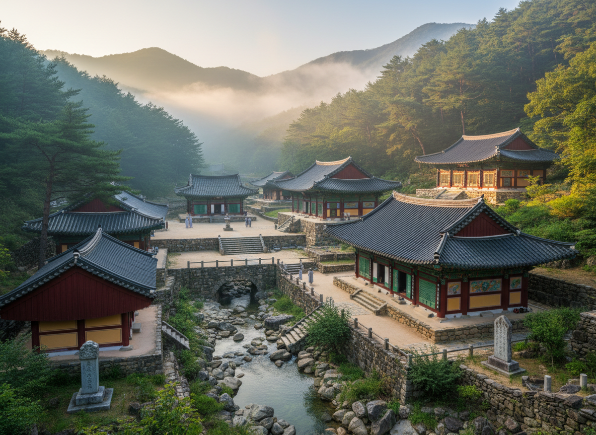 Tongdosa Buddhist mountain monastery forested valley Korea