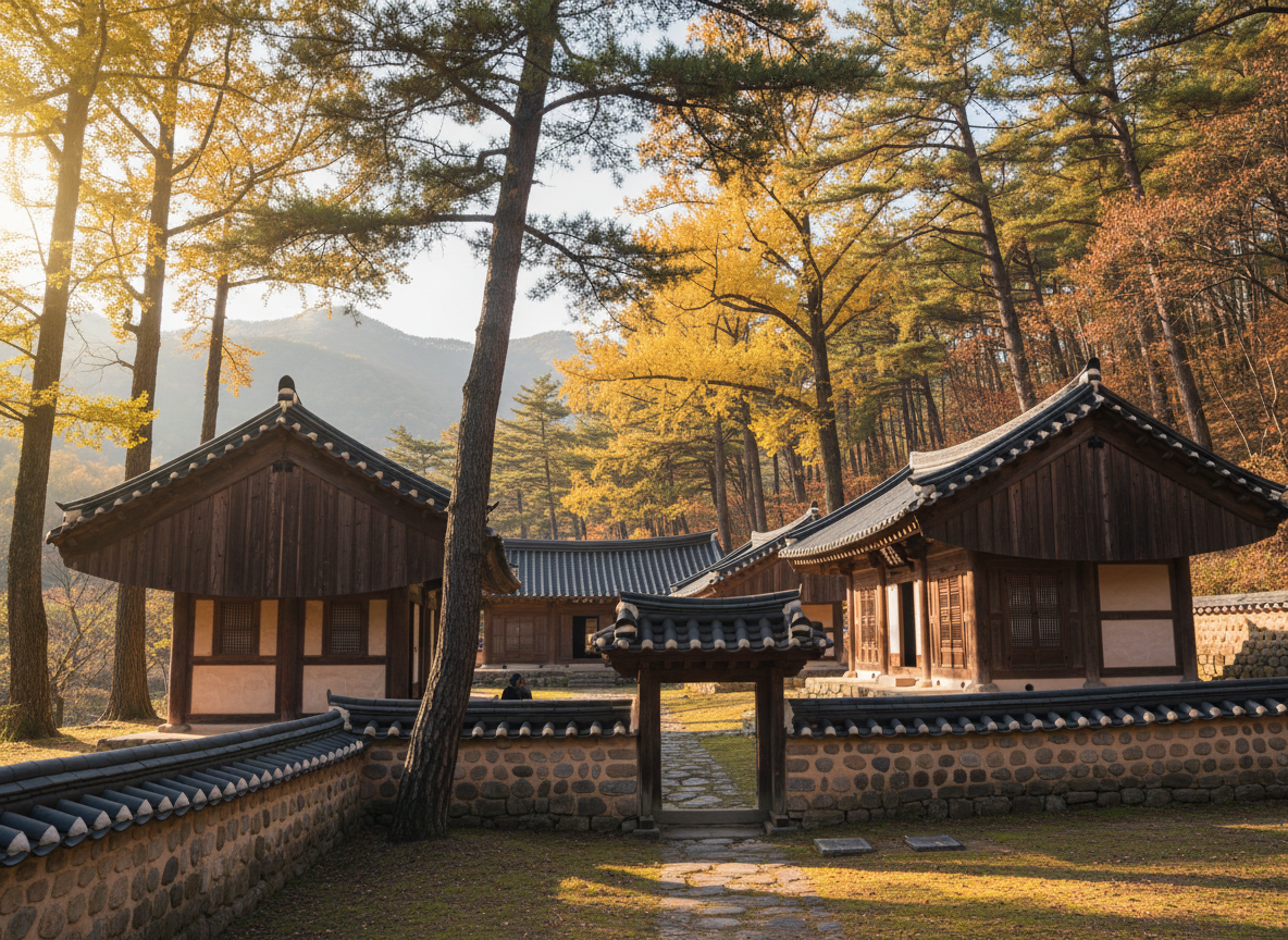 Sosu Seowon Neo-Confucian academy autumn ginkgo trees Yeongju Korea